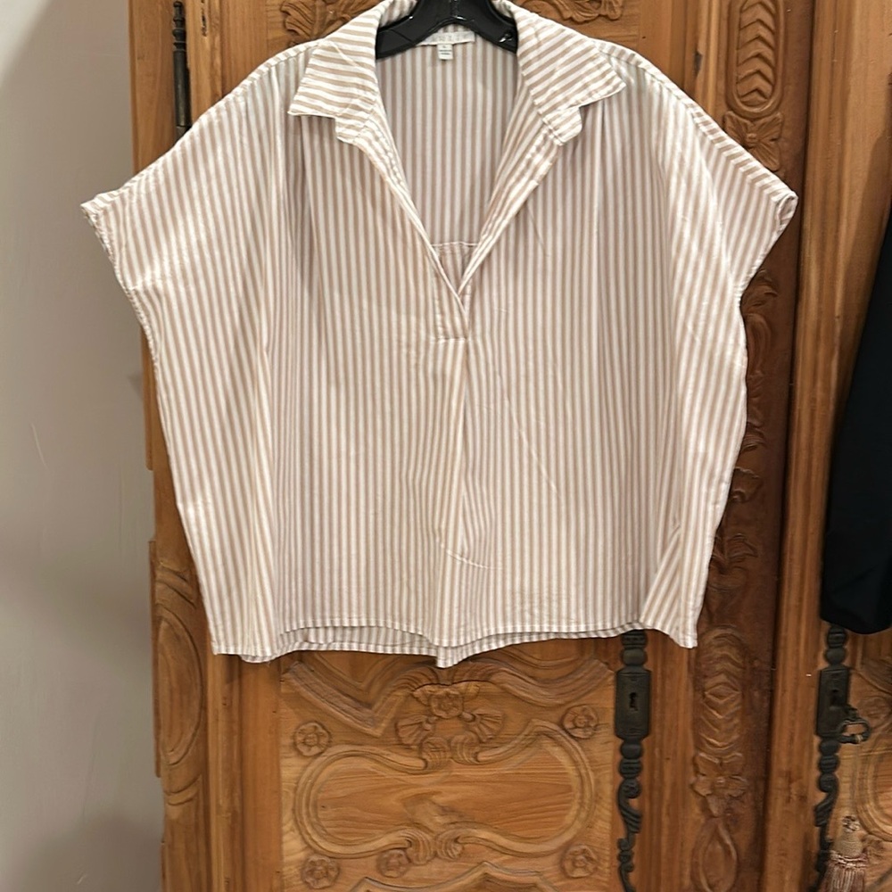 Karlie White and Tan Oversized Button Down Shirt